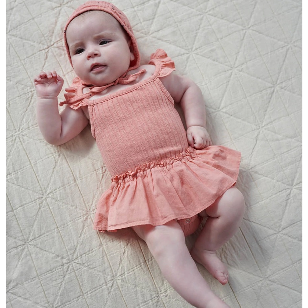 Coral Ruffle Romper